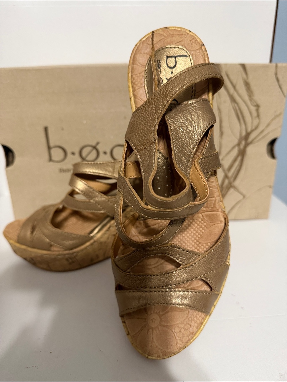 b.o.c. Metallic Bronze Strappy Wedge Sandals
